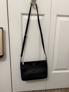 kate spade Black Leather Crossbody with Gold Heart Accent